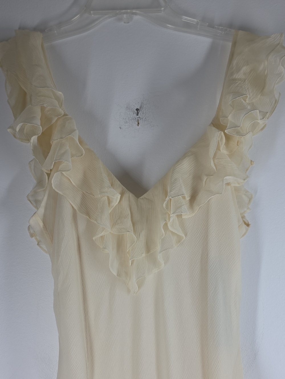 Lauren Ralph Lauren Ivory 100% Silk Ruffle Maxi Gown Dress 12 NWT - Picture 4 of 12